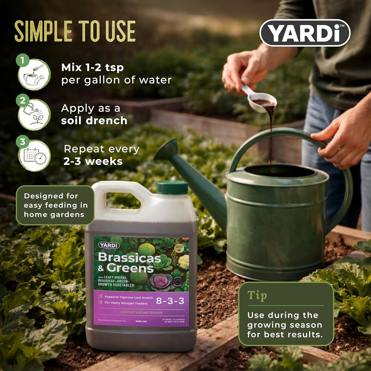 YARDi Brassicas & Greens 8-3-3 high-nitrogen liquid plant food, 32 oz bottle