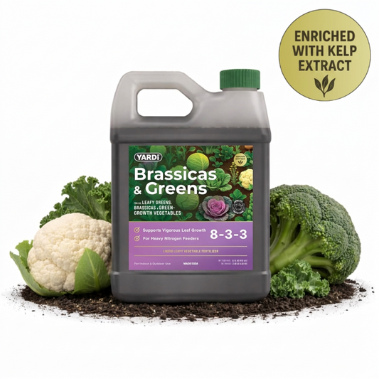 YARDi Brassicas & Greens 8-3-3 liquid plant food 32 oz bottle, enriched with kelp extract
