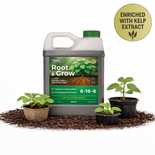 YARDi Root & Grow 8-16-8 liquid fertilizer 32 oz bottle, enriched with kelp extract