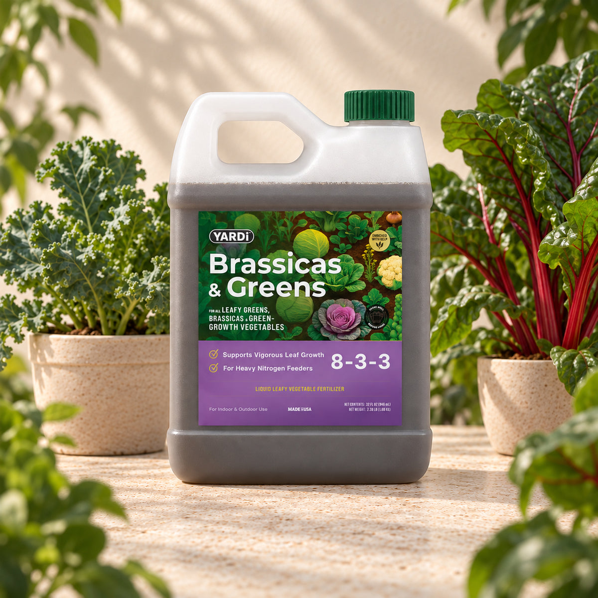 YARDi Brassicas & Greens 8-3-3 liquid plant food 32 oz bottle among kale and chard
