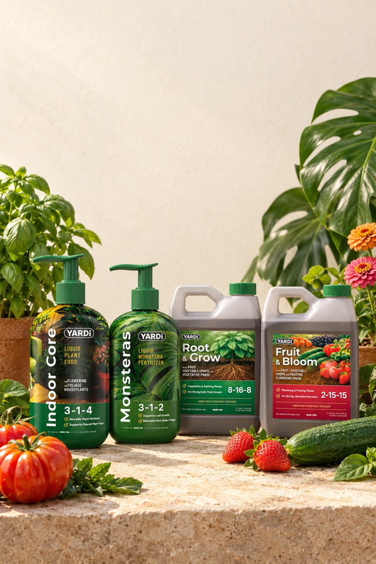 YARDi indoor and outdoor plant foods with houseplants and homegrown produce